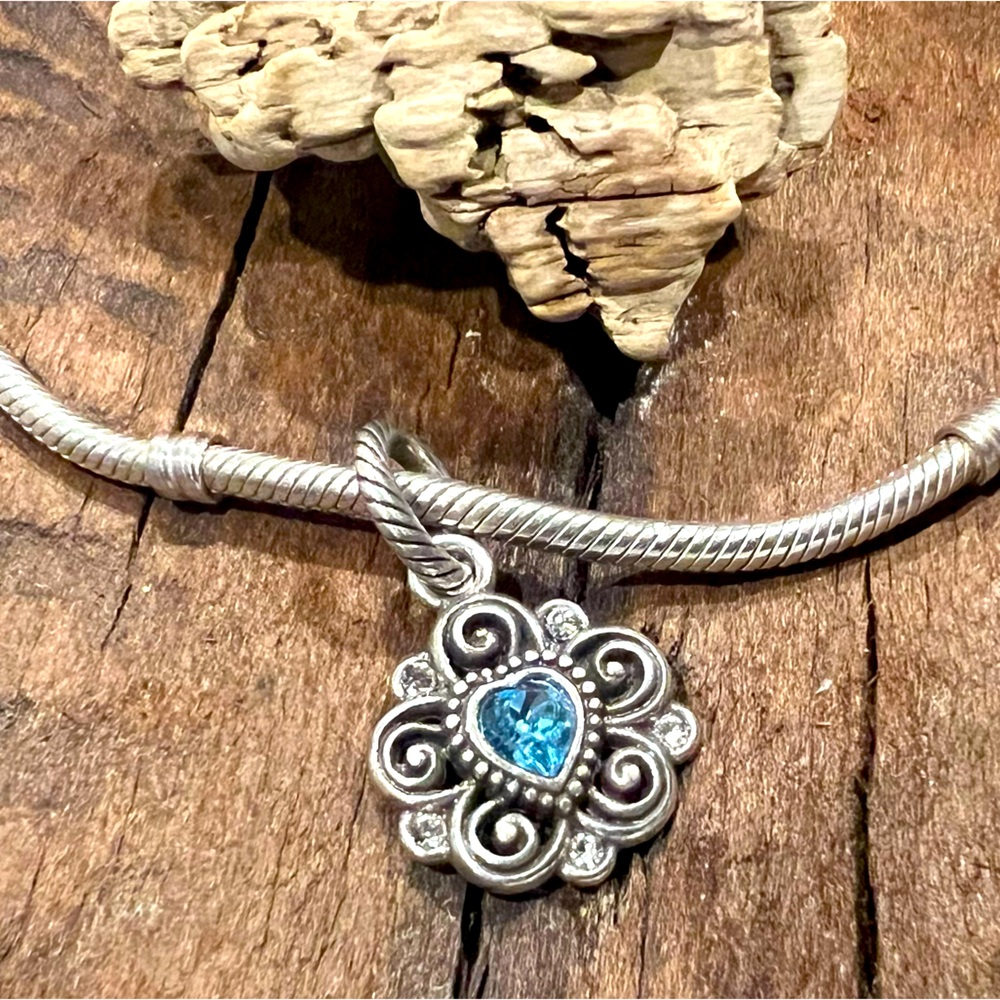 BRIGHTON Birthstone Blue Topaz Heart Charm Dangle December Zircon Birthday